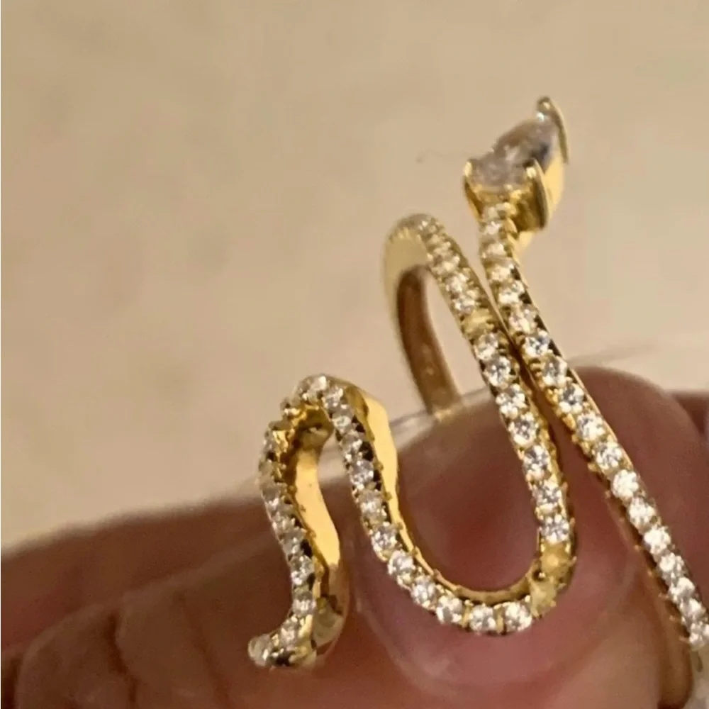 NWT Brand New Adornia 14K Gold Plated Swarovski Crystal Accented Snake Ring